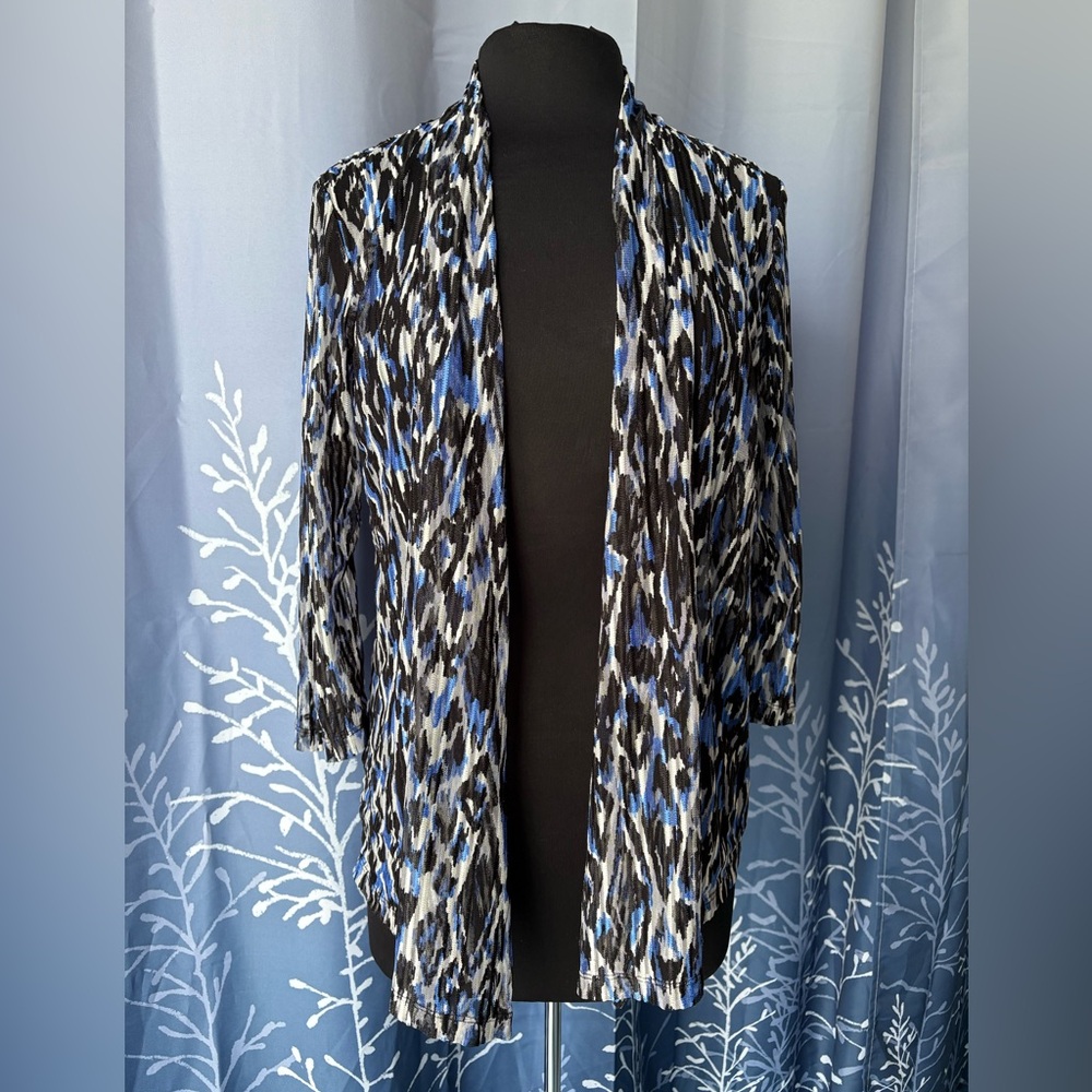 Kasper Black Blue White Mesh Cardigan